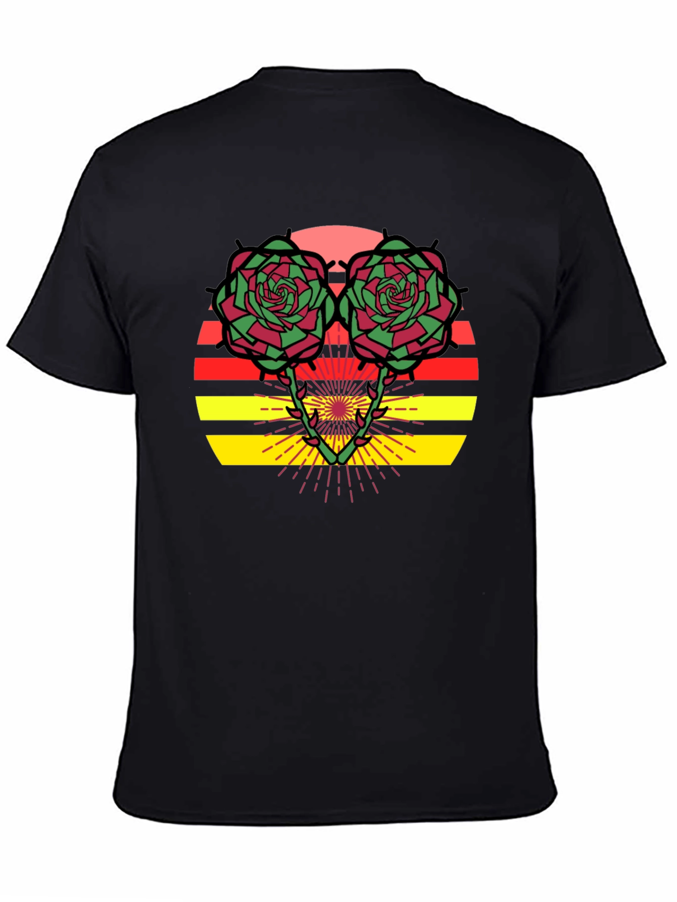 Floral Sunset Graphic Tee - Trendy Black T-Shirt