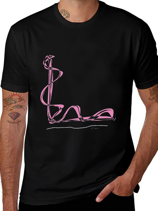 Abstract Pink Swirl Graphic Black T-Shirt