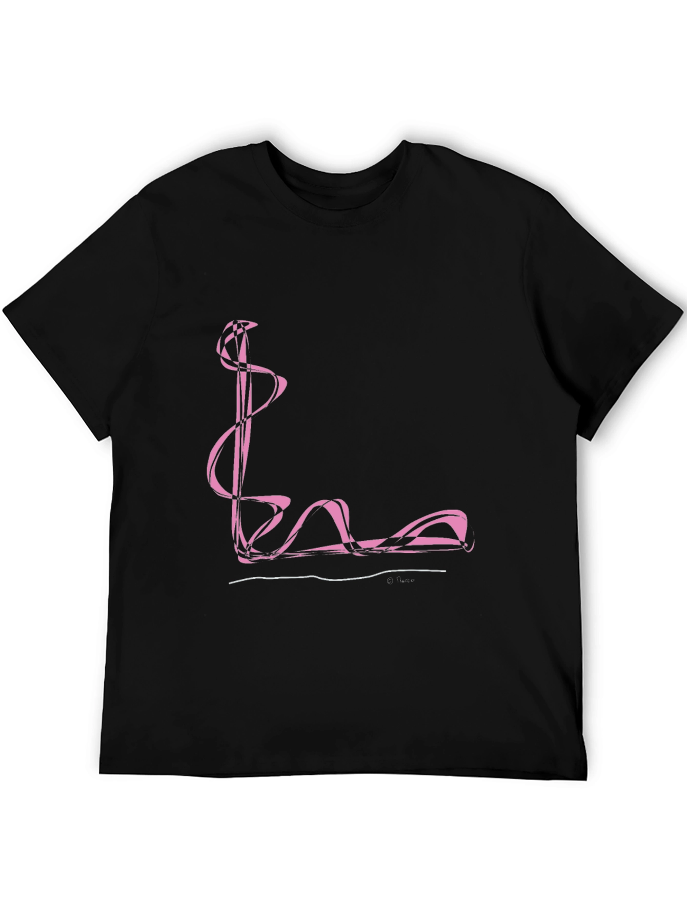 Abstract Pink Swirl Graphic Black T-Shirt