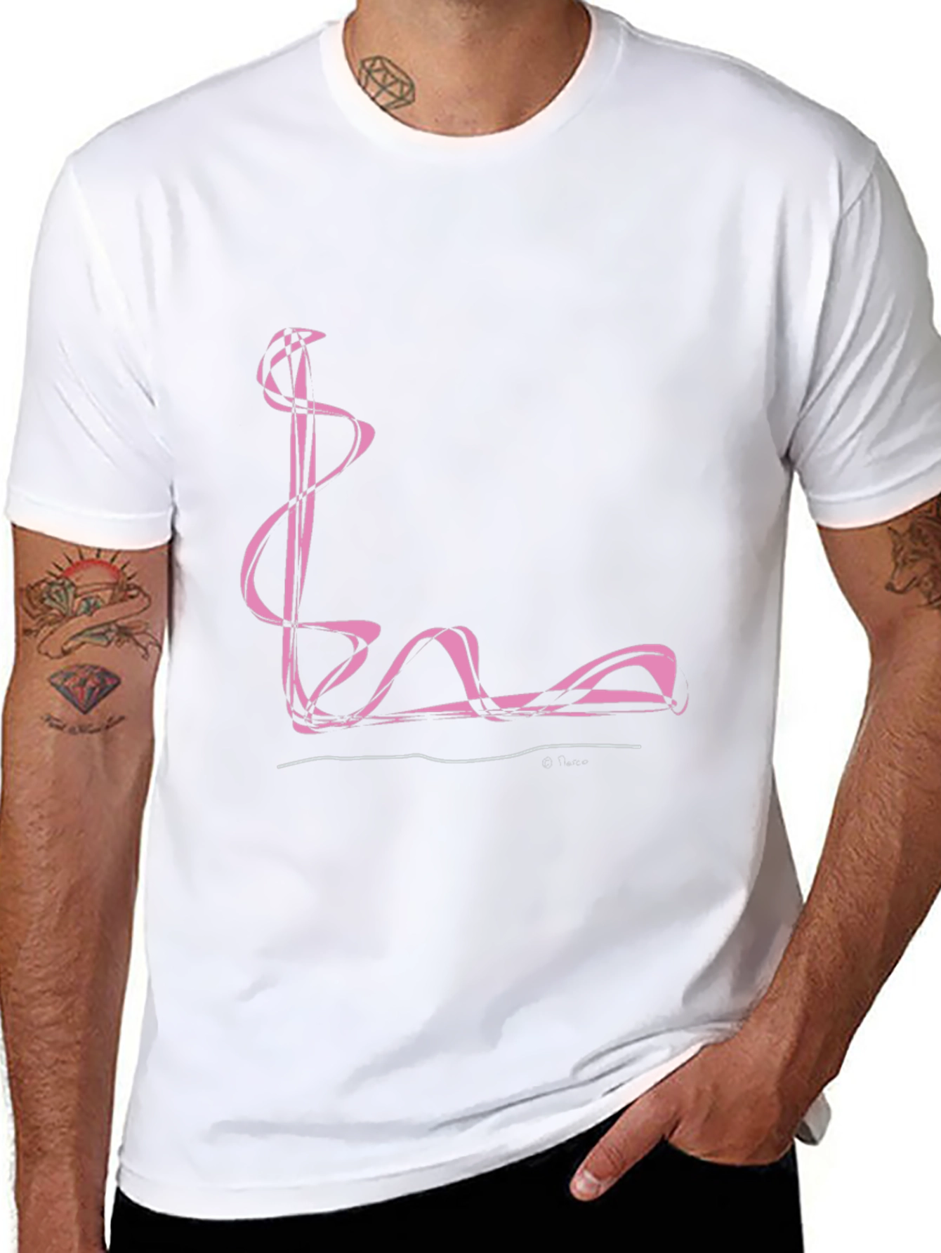 Abstract Pink Swirl Graphic Black T-Shirt