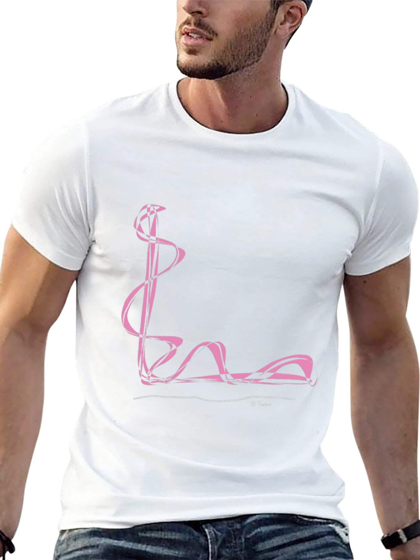 Abstract Pink Swirl Graphic Black T-Shirt