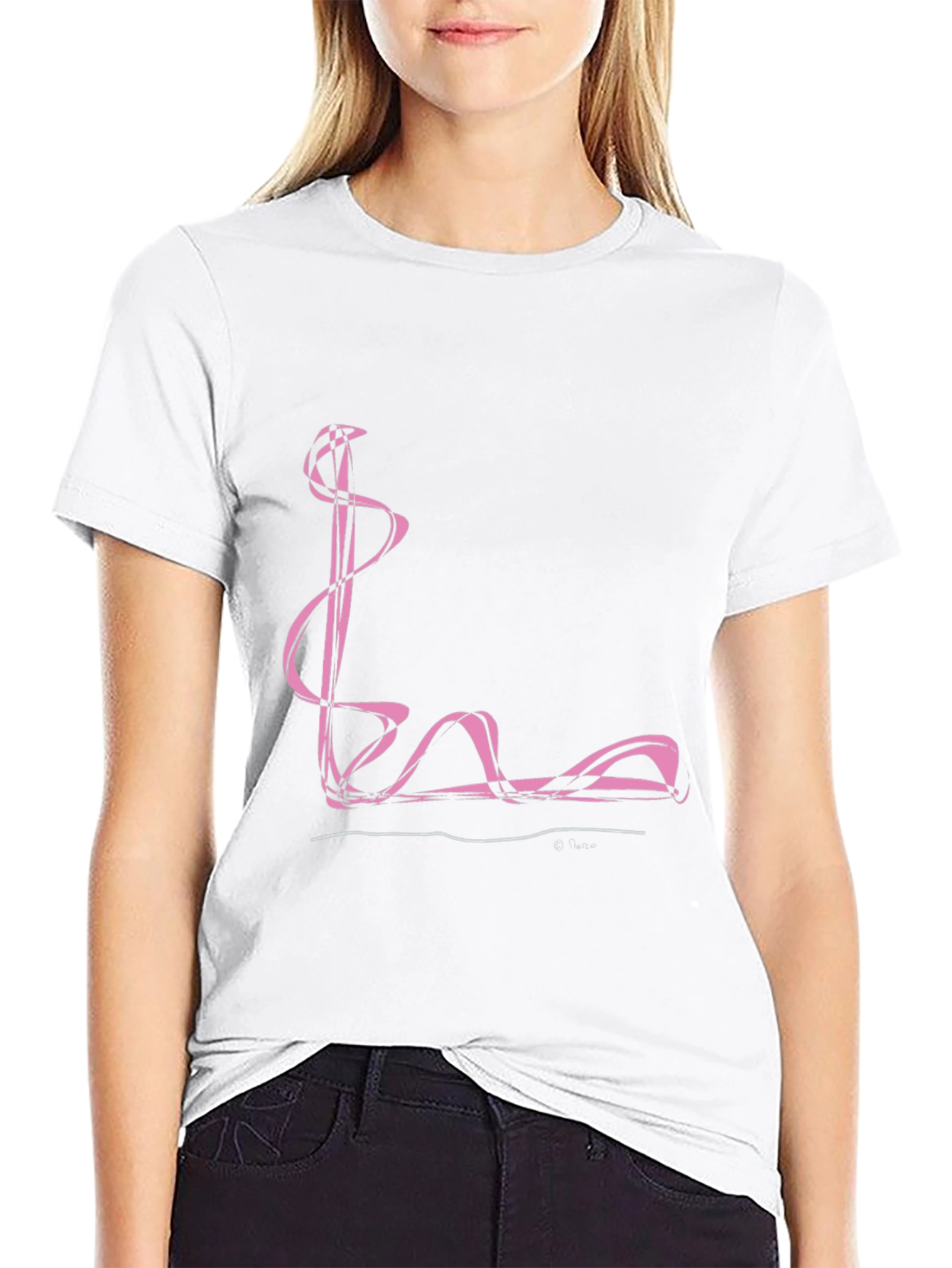 Abstract Pink Swirl Graphic Black T-Shirt