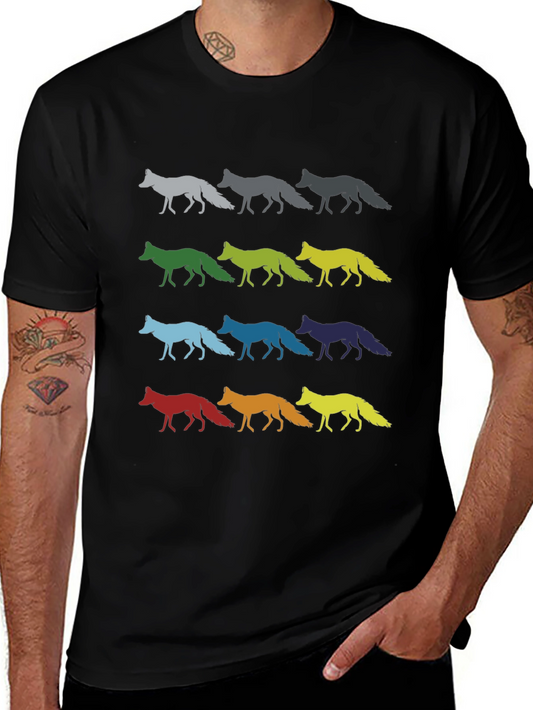 Colorful Fox Graphic Tee - Black Cotton Shirt