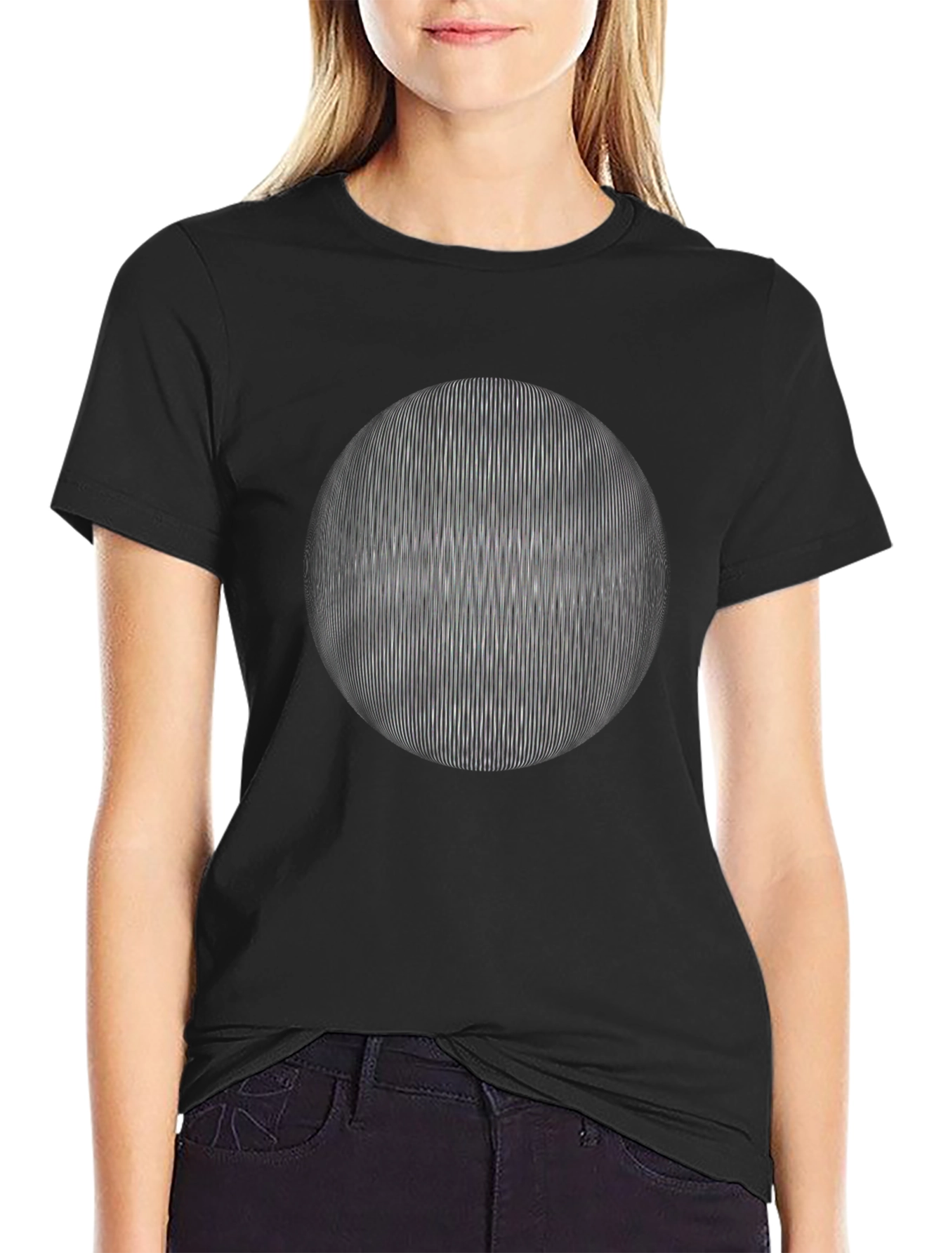Optical Illusion Sphere Graphic T-Shirt - Black Cotton Tee