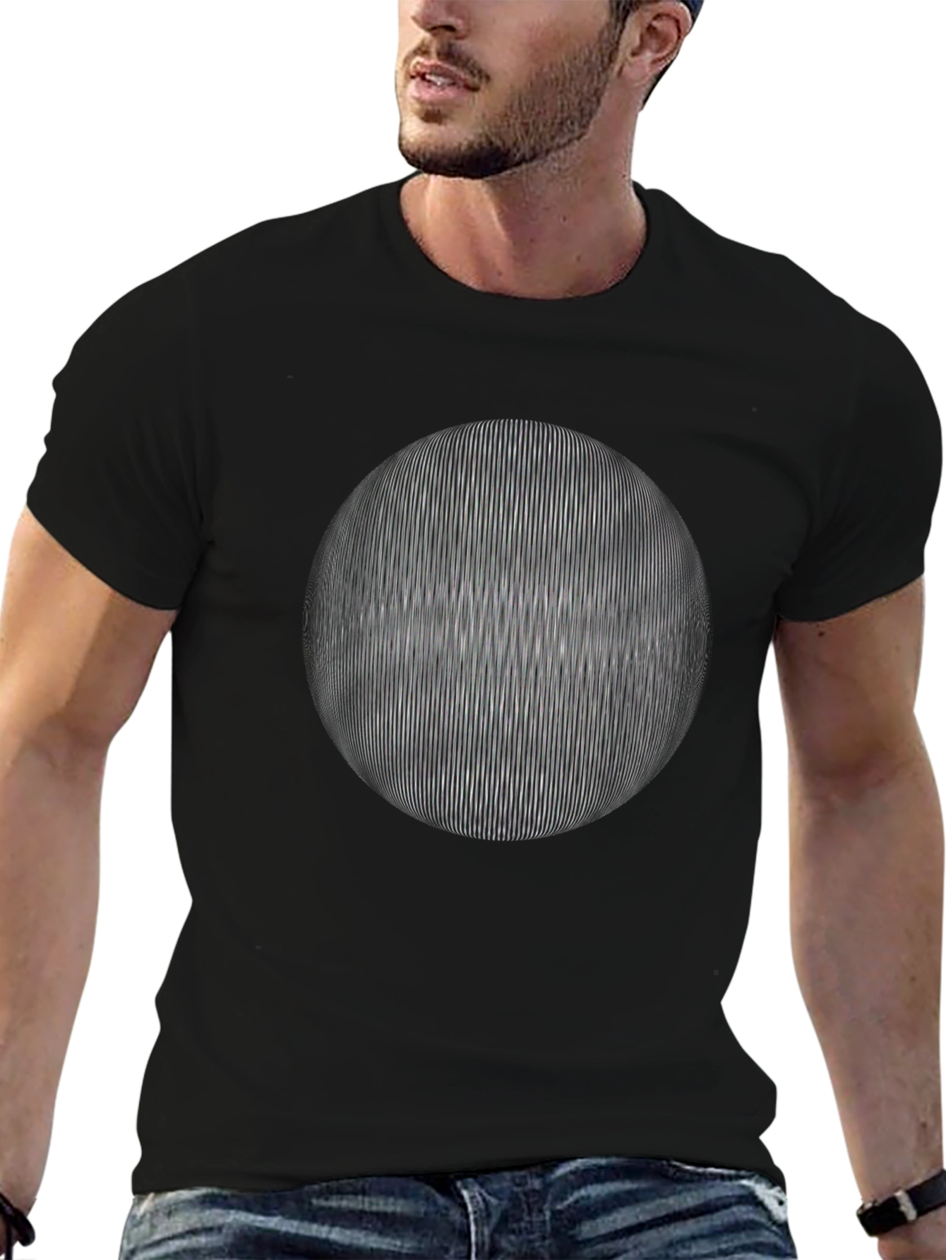 Optical Illusion Sphere Graphic T-Shirt - Black Cotton Tee