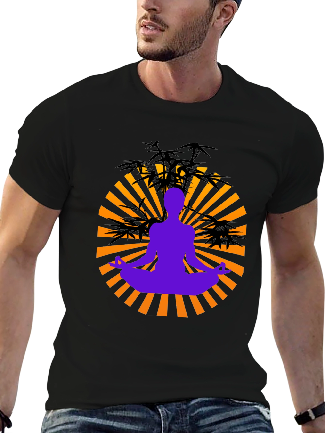 Zen Meditation Graphic Tee - Black Cotton Blend