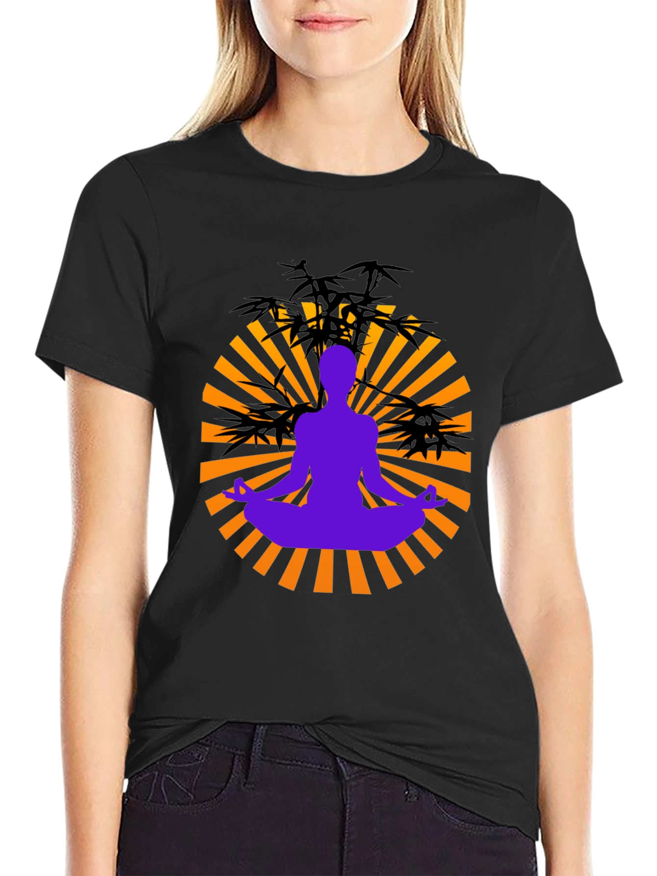 Zen Meditation Graphic Tee - Black Cotton Blend