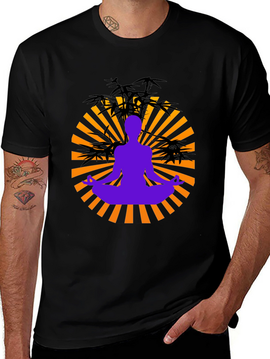 Zen Meditation Graphic Tee - Black Cotton Blend