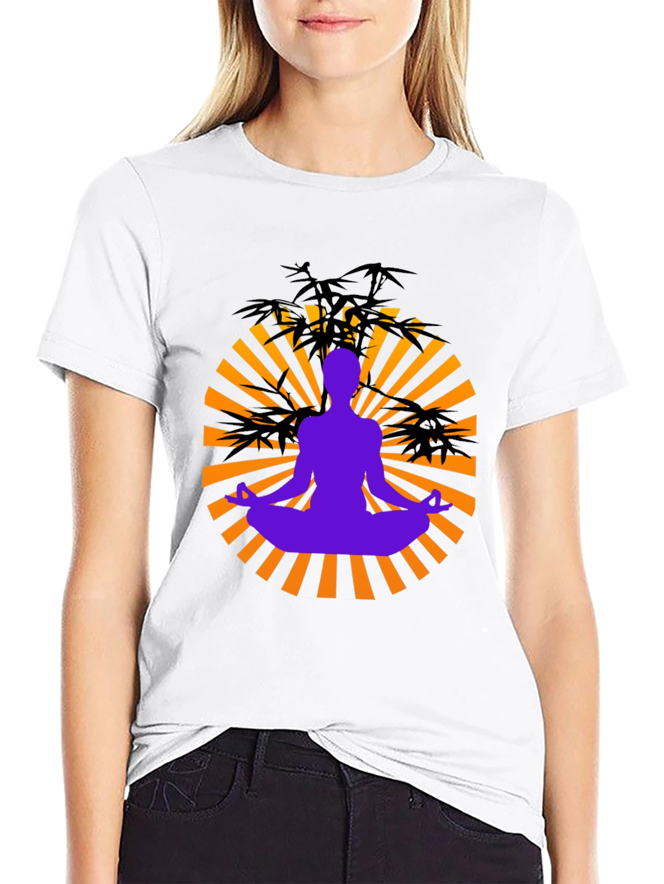 Zen Meditation Graphic Tee - Black Cotton Blend