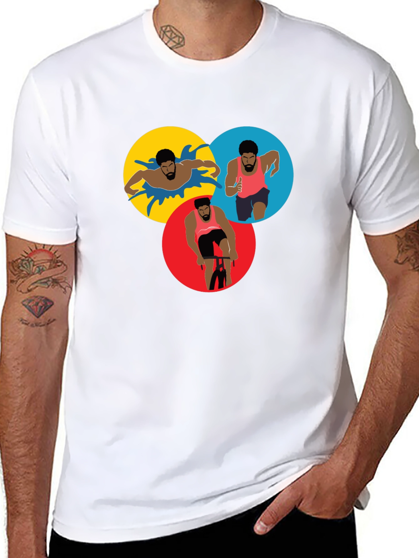 Triathlon Sport T-Shirt - Black Graphic Design