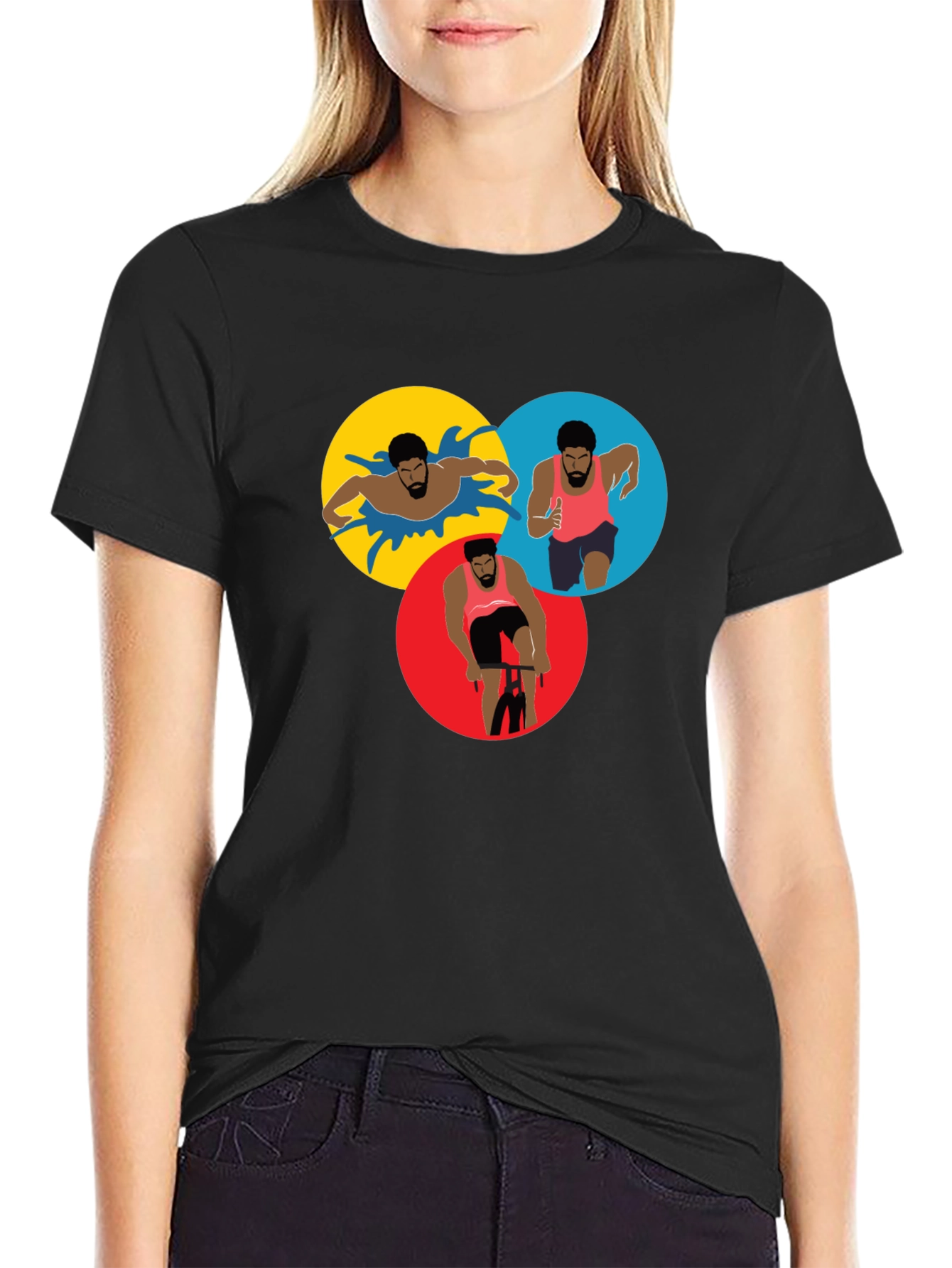 Triathlon Sport T-Shirt - Black Graphic Design