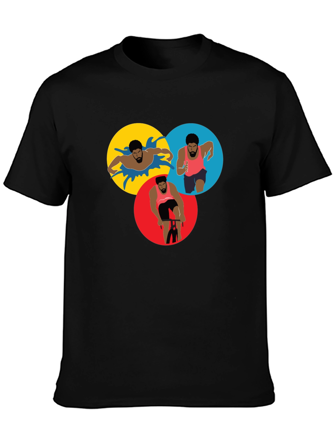 Triathlon Sport T-Shirt - Black Graphic Design