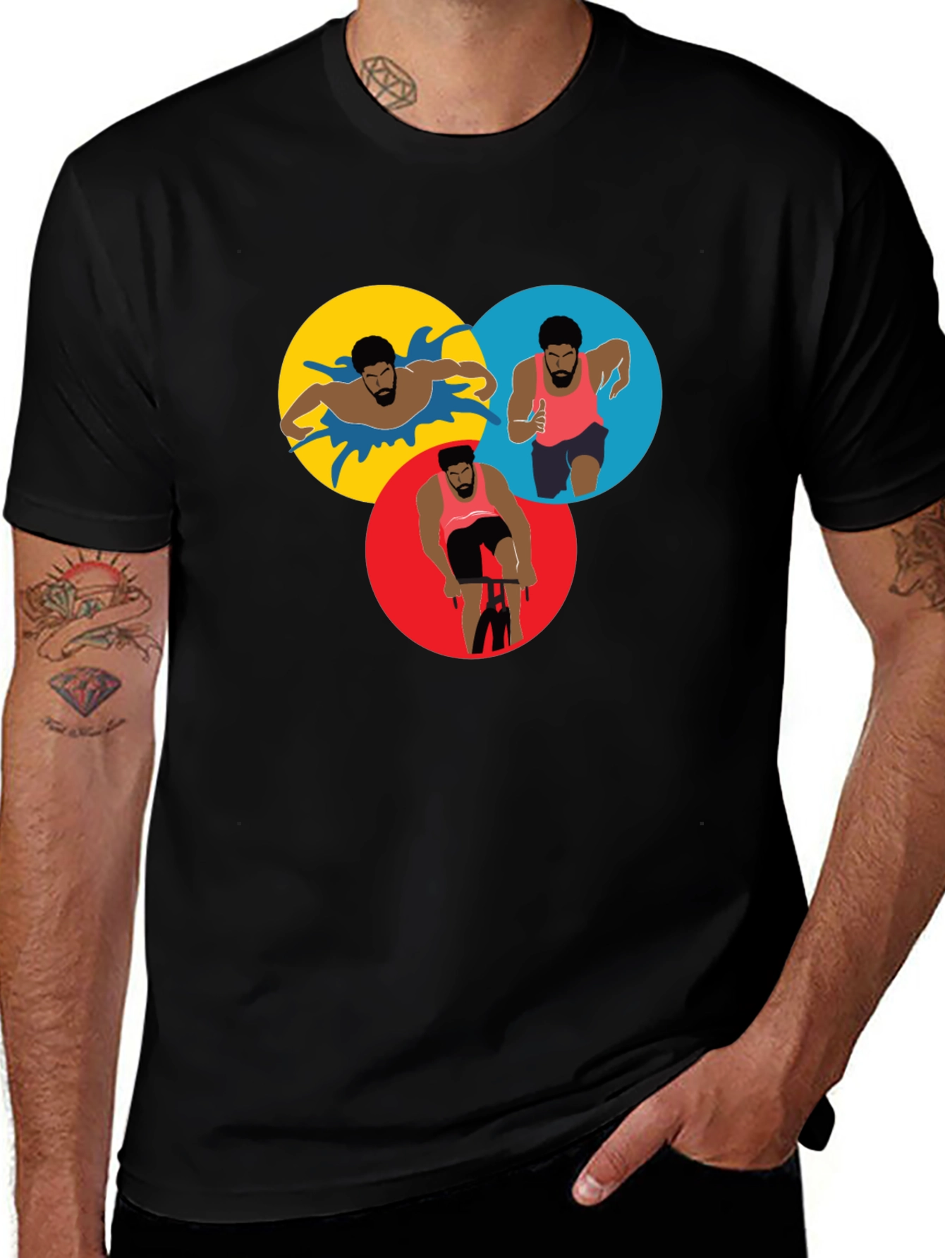 Triathlon Sport T-Shirt - Black Graphic Design