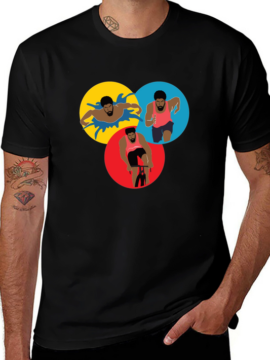Triathlon Sport T-Shirt - Black Graphic Design