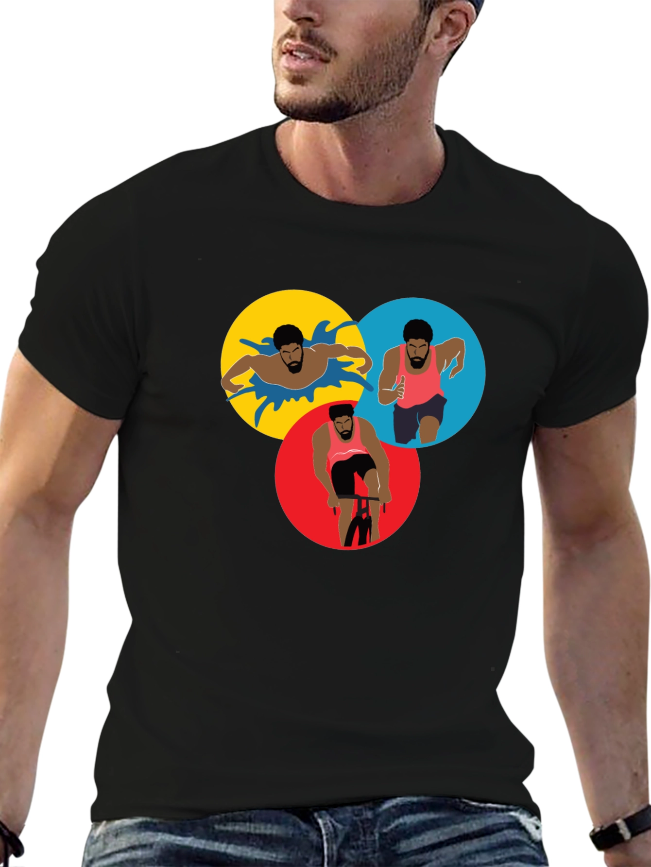 Triathlon Sport T-Shirt - Black Graphic Design