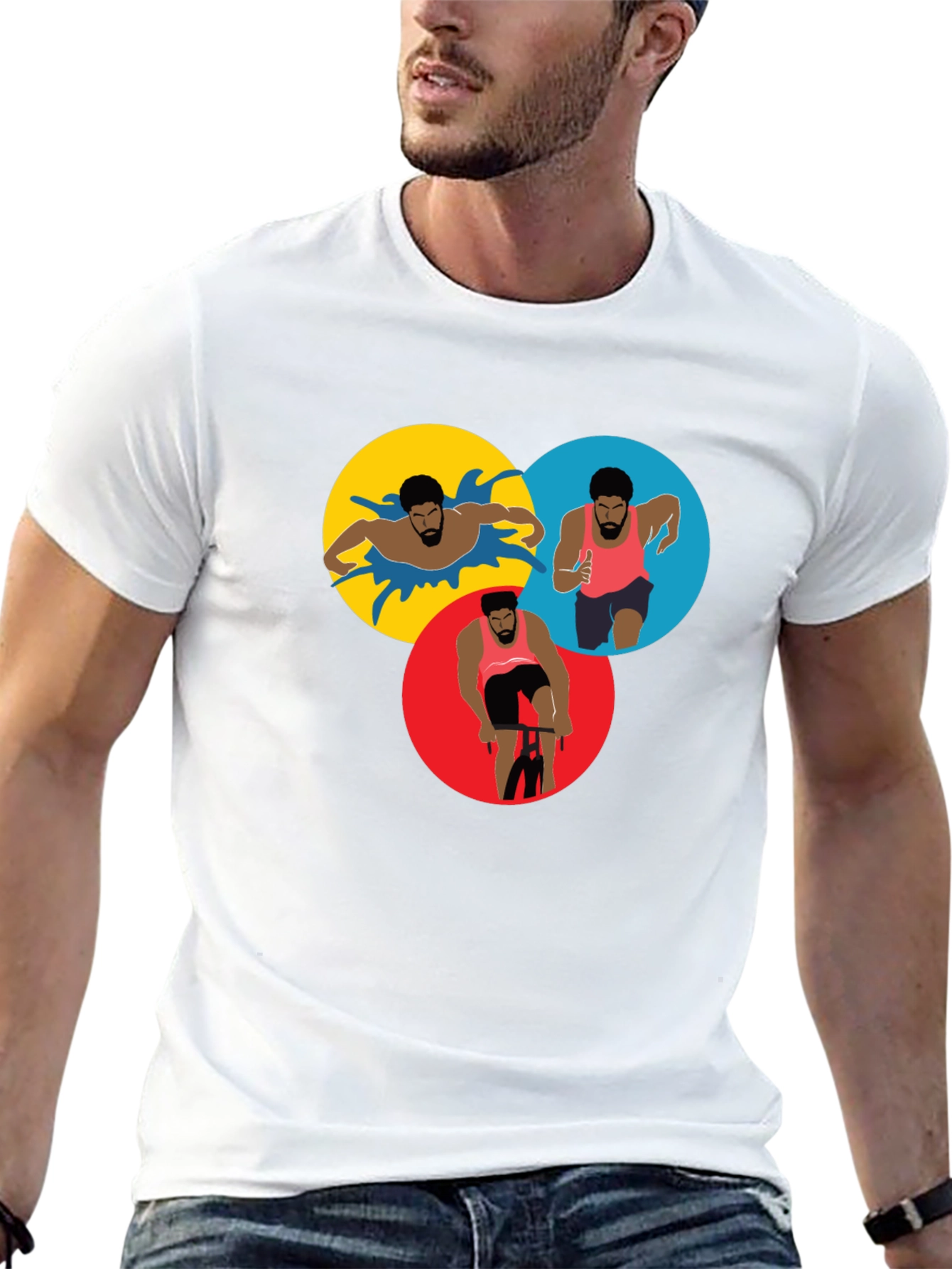 Triathlon Sport T-Shirt - Black Graphic Design