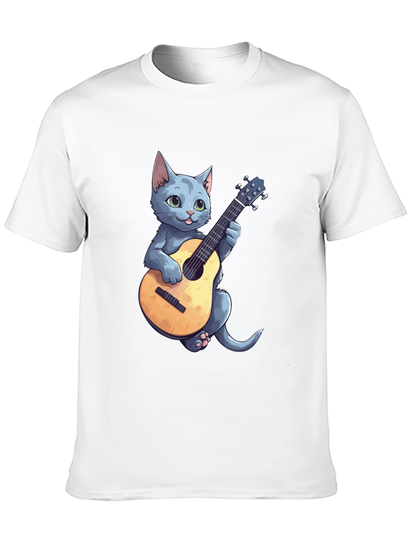 Cat Playing Guitar Graphic Tee - Black