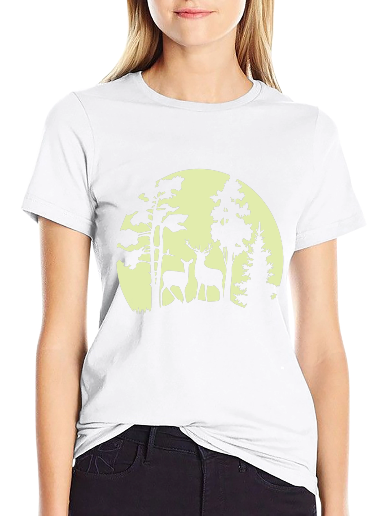 Deer Silhouette Forest Graphic Tee - Black