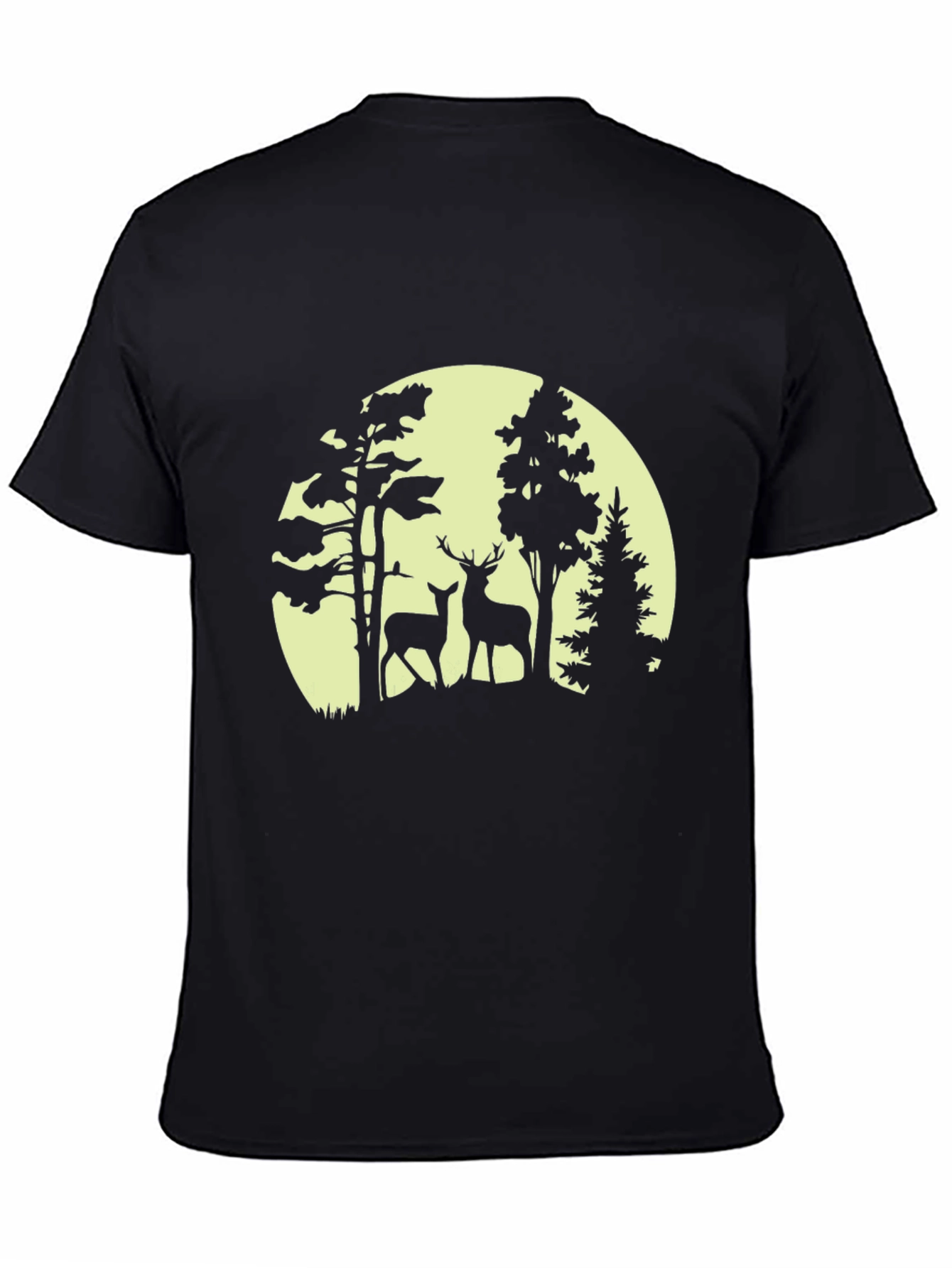 Deer Silhouette Forest Graphic Tee - Black