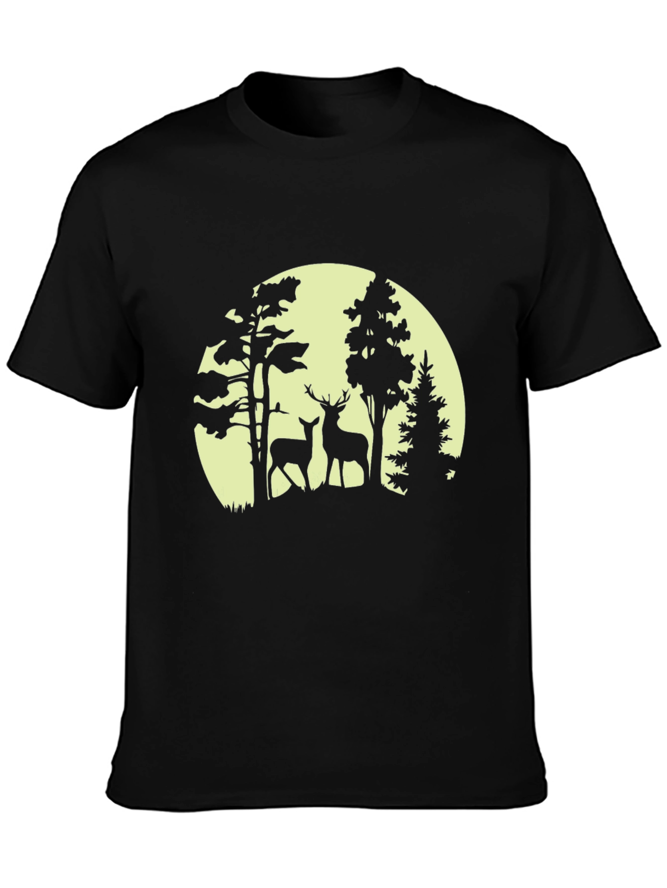 Deer Silhouette Forest Graphic Tee - Black