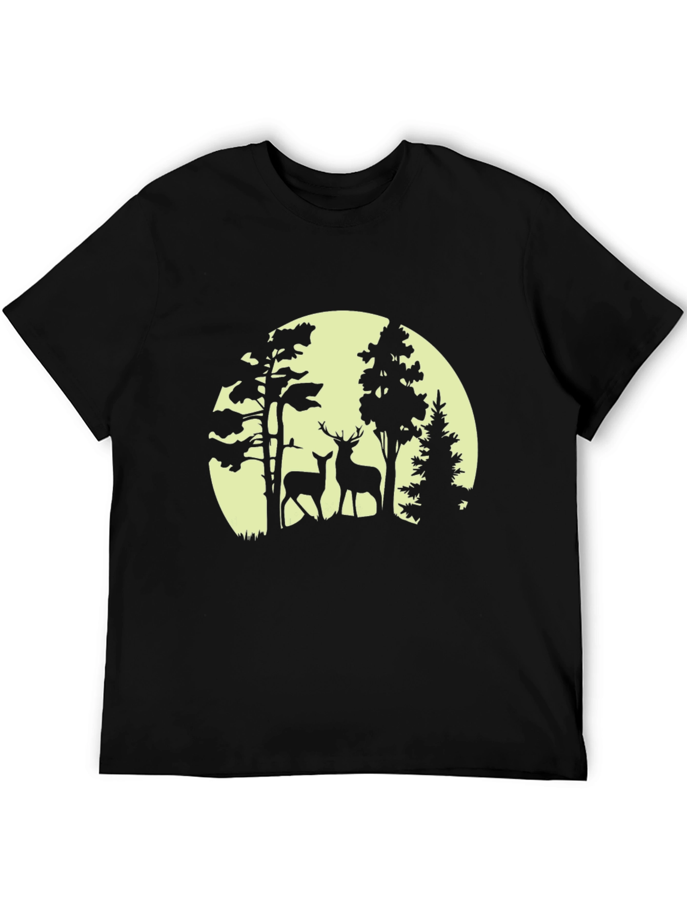 Deer Silhouette Forest Graphic Tee - Black