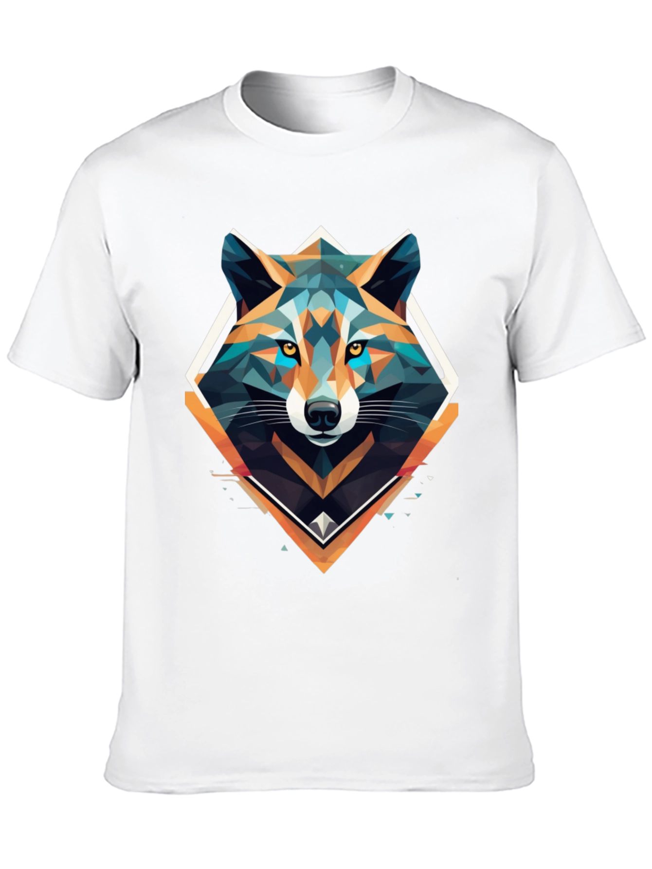 Geometric Wolf Graphic Print Black T-Shirt