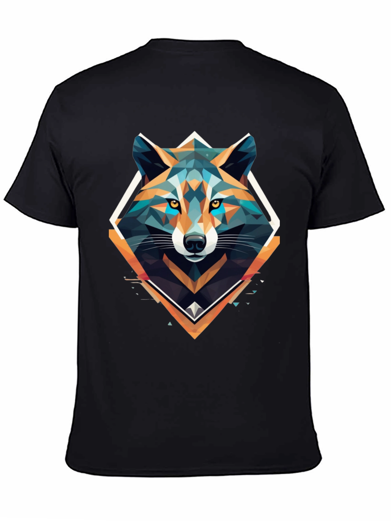 Geometric Wolf Graphic Print Black T-Shirt