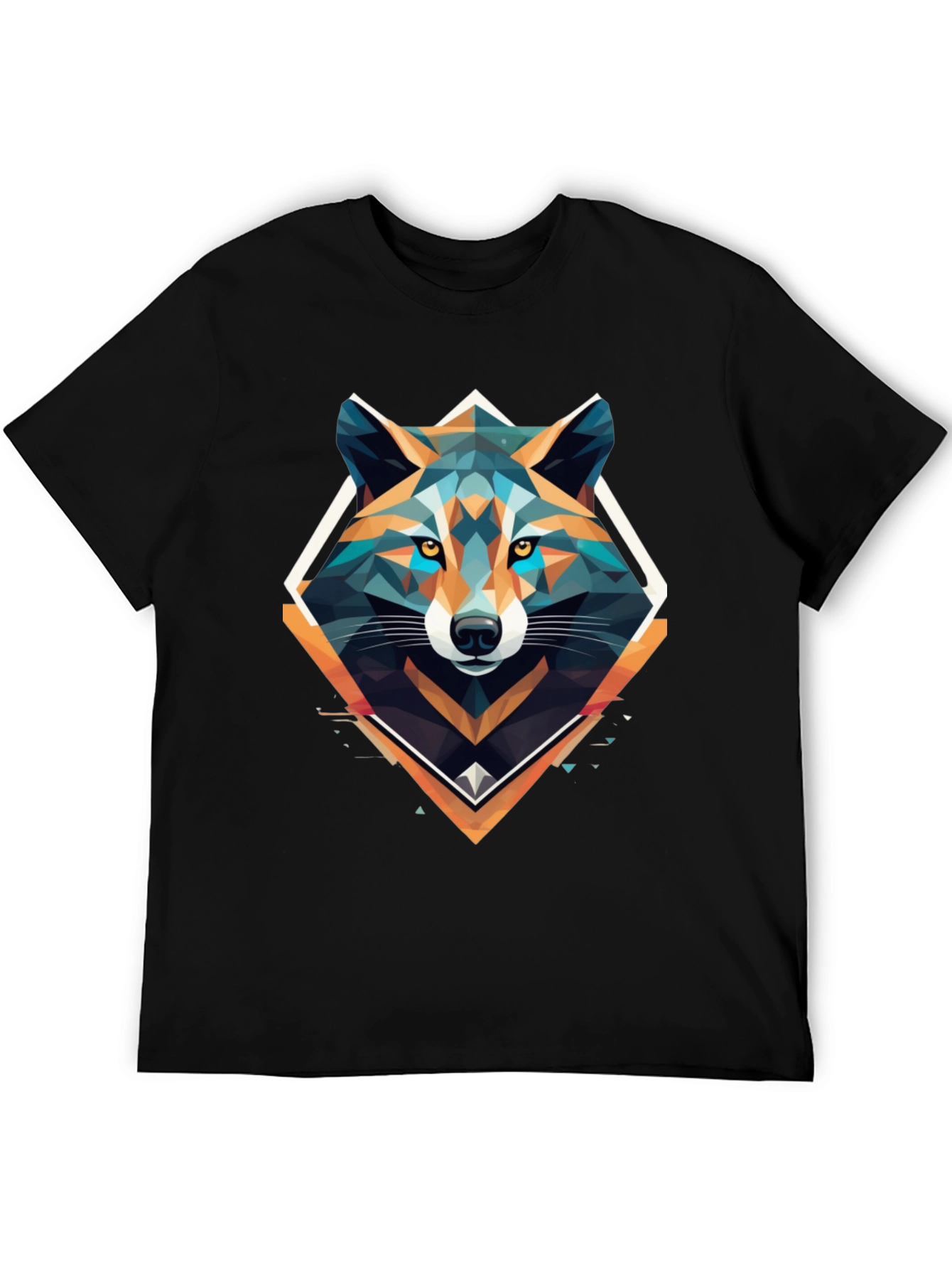 Geometric Wolf Graphic Print Black T-Shirt