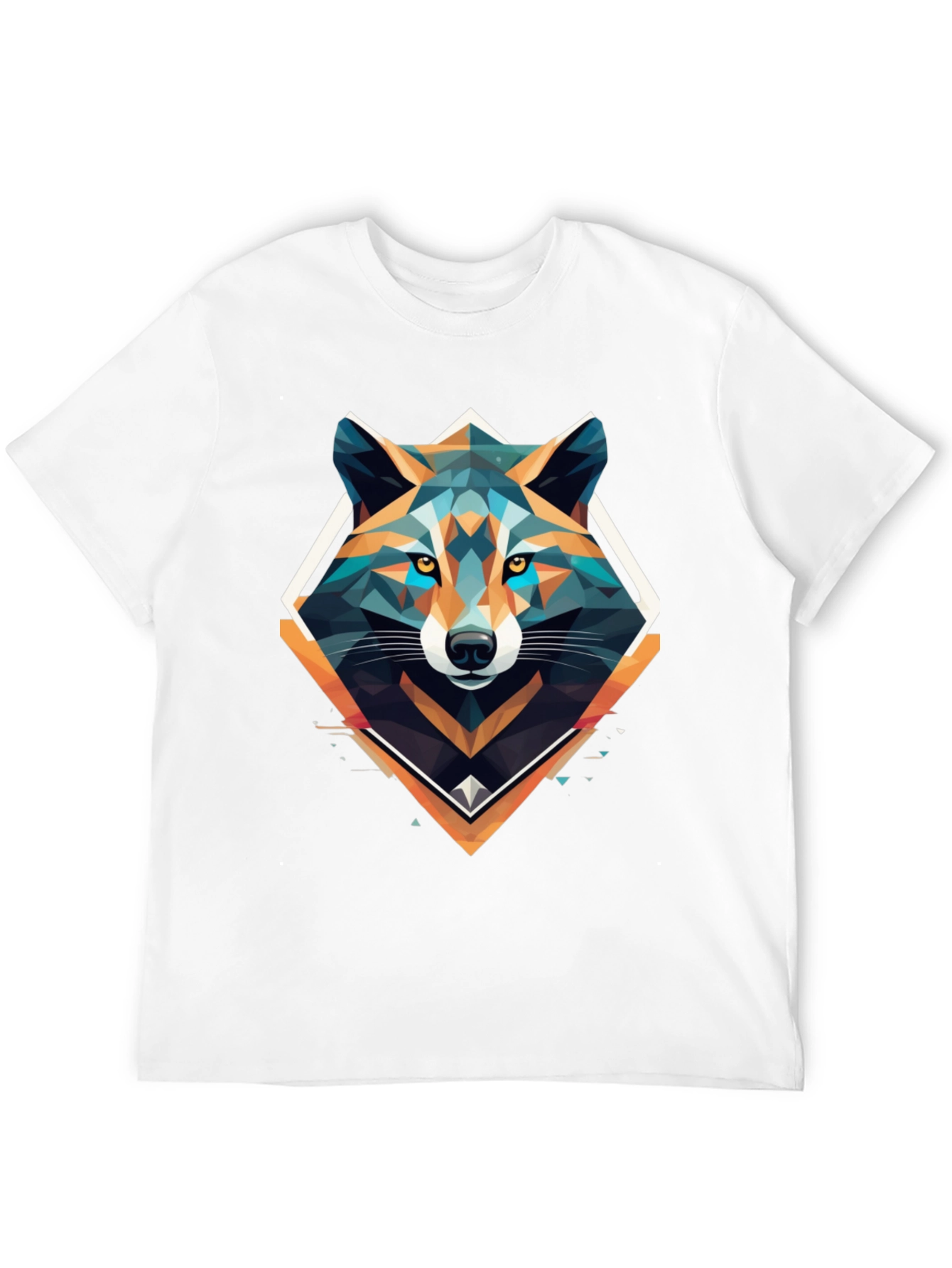 Geometric Wolf Graphic Print Black T-Shirt