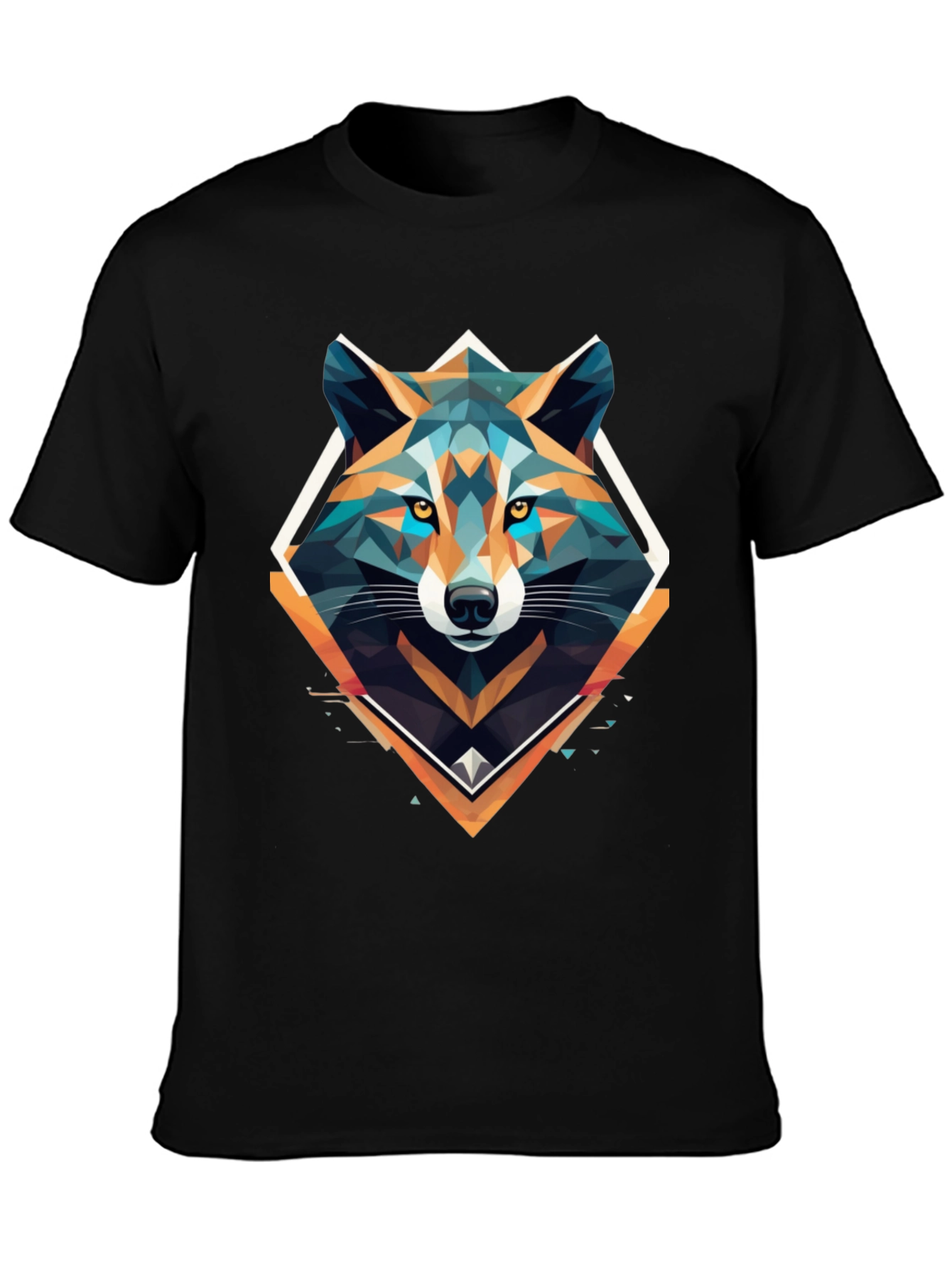 Geometric Wolf Graphic Print Black T-Shirt