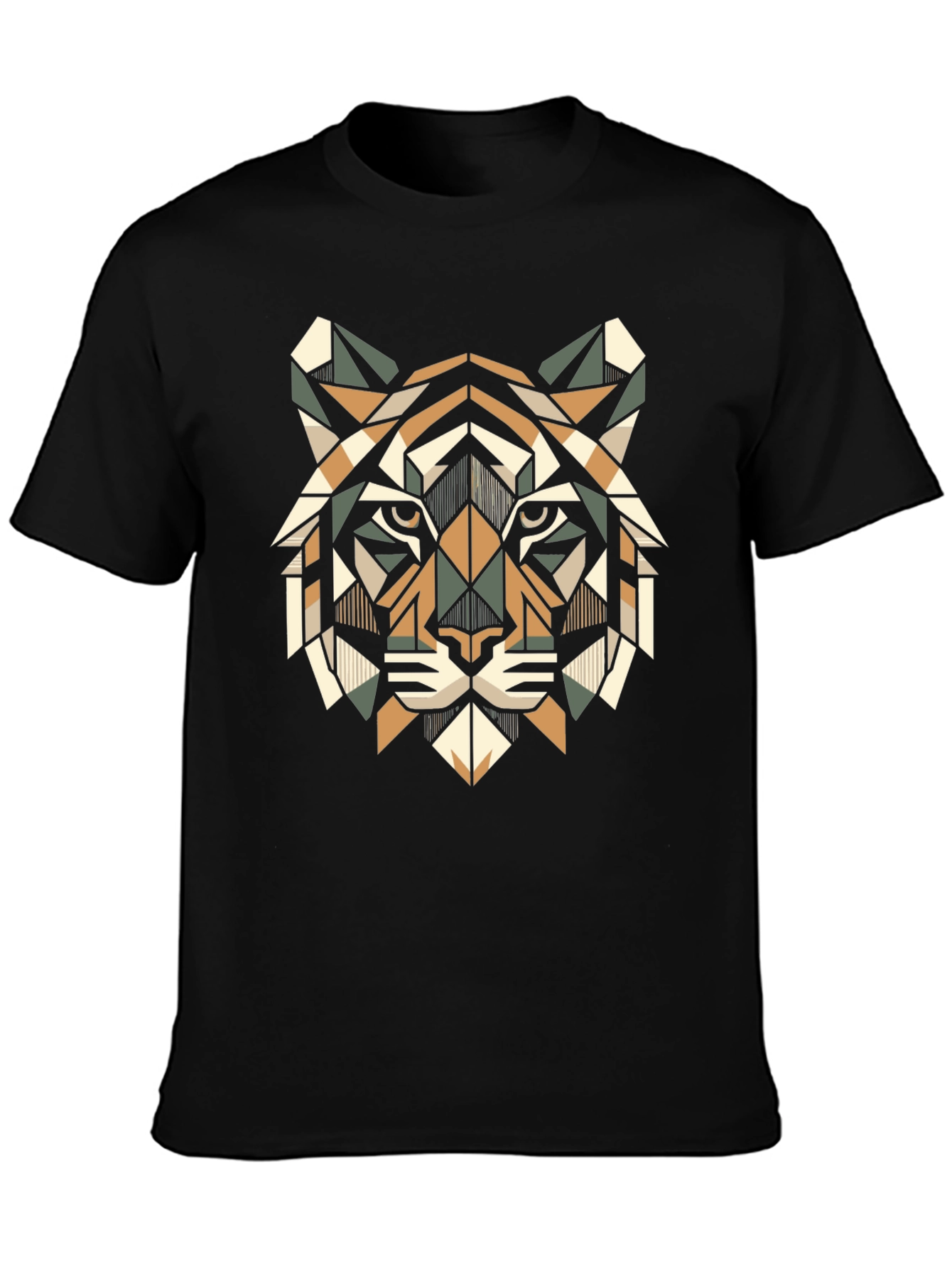 Geometric Tiger Head T-Shirt - Stylish Animal Print Tee