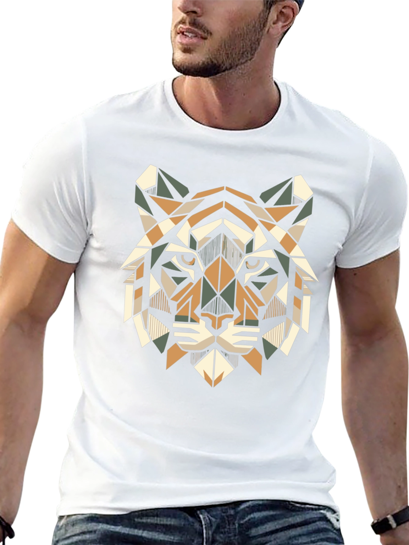 Geometric Tiger Head T-Shirt - Stylish Animal Print Tee