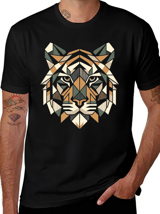 Geometric Tiger Head T-Shirt - Stylish Animal Print Tee