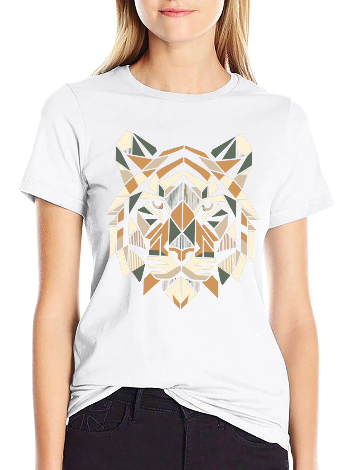 Geometric Tiger Head T-Shirt - Stylish Animal Print Tee