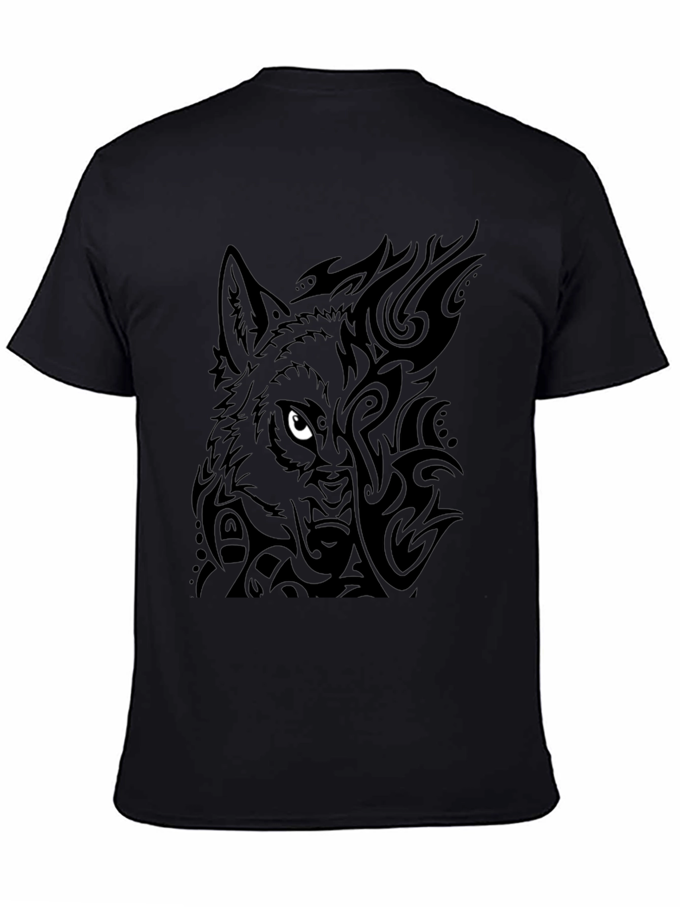Tribal Wolf Graphic Tee - Black Cotton Blend