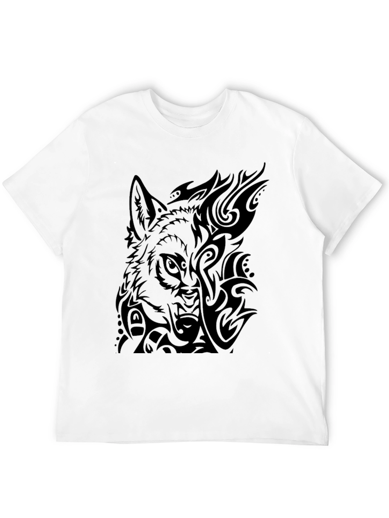 Tribal Wolf Graphic Tee - Black Cotton Blend