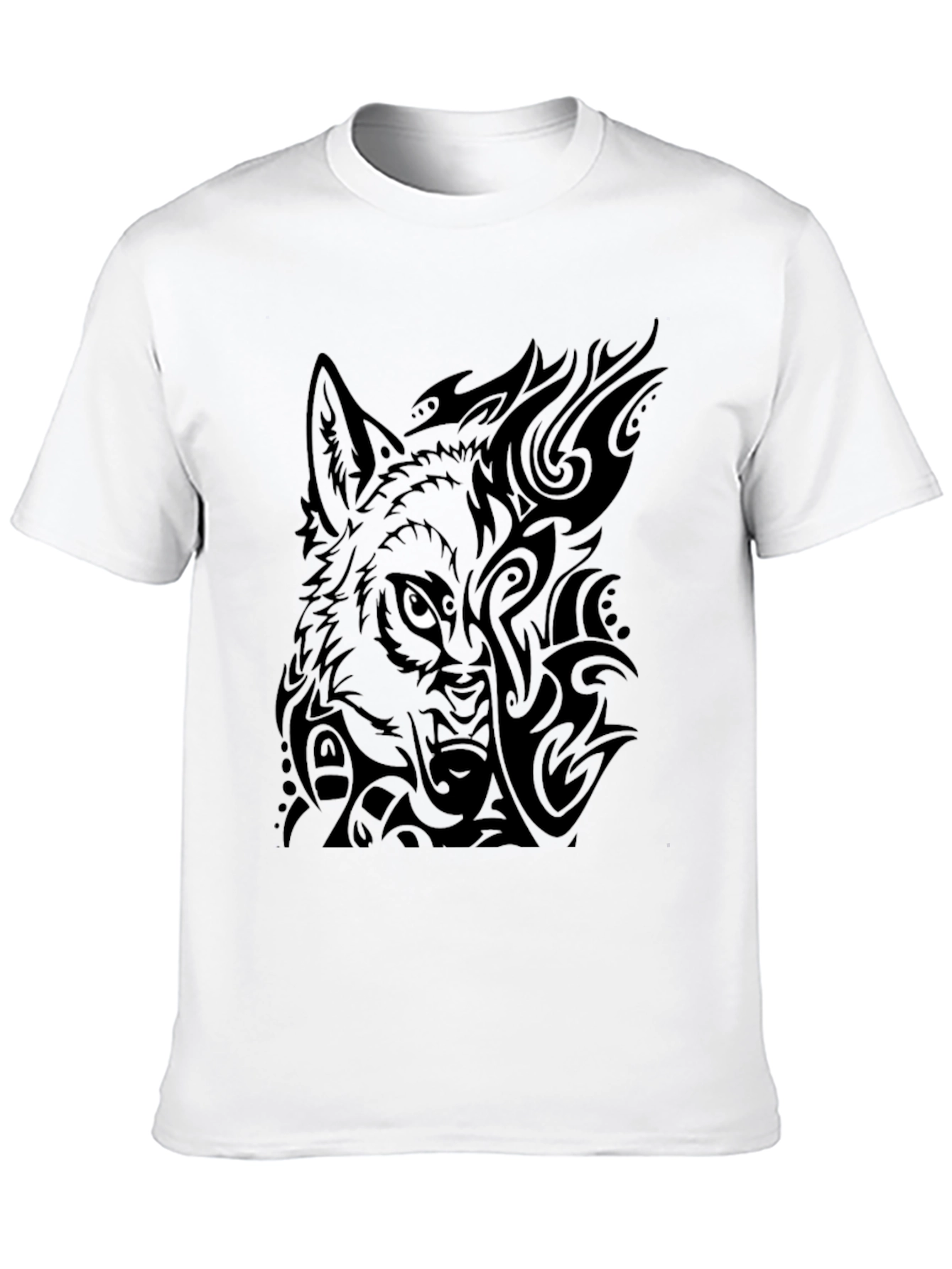 Tribal Wolf Graphic Tee - Black Cotton Blend