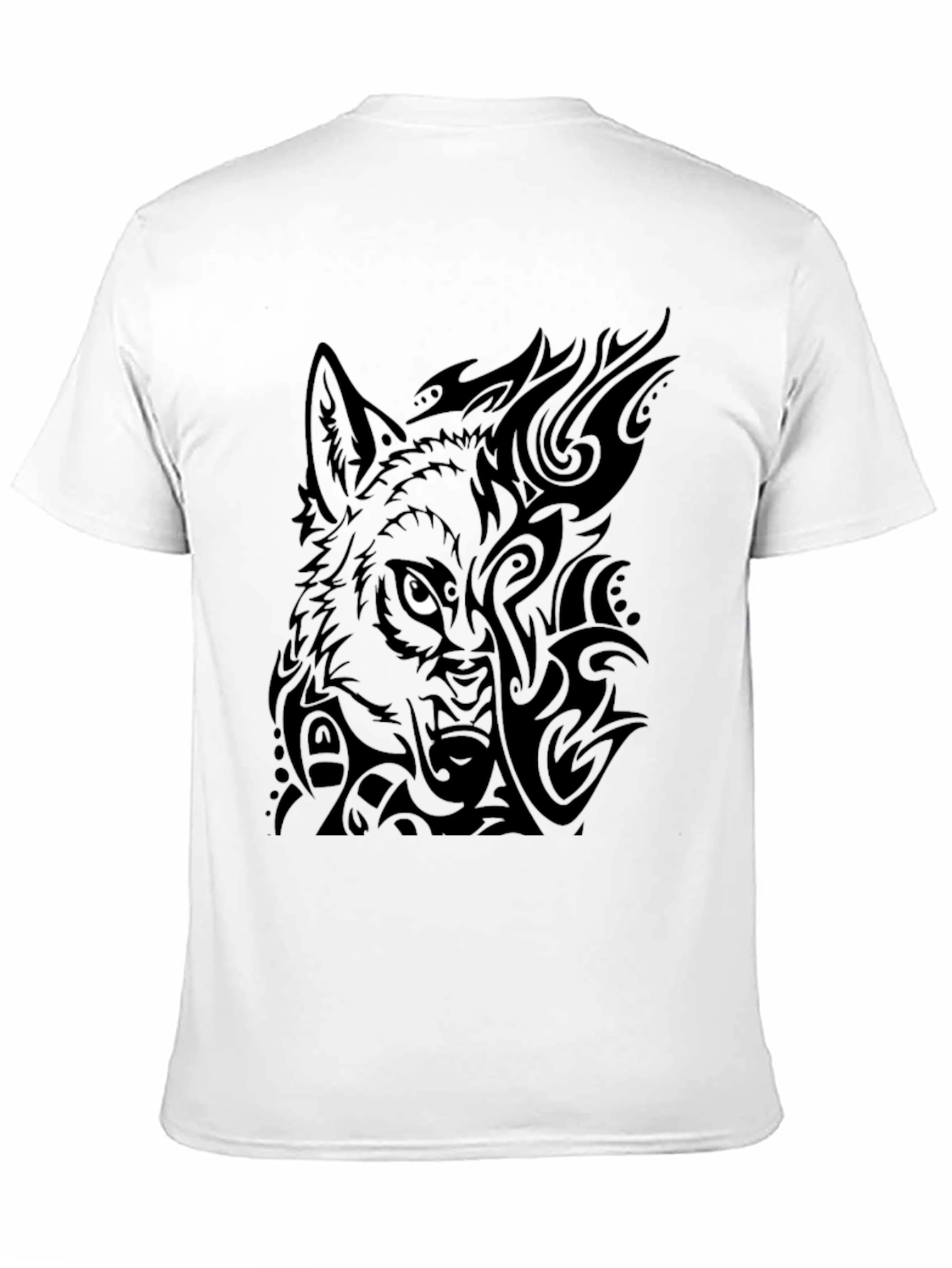 Tribal Wolf Graphic Tee - Black Cotton Blend
