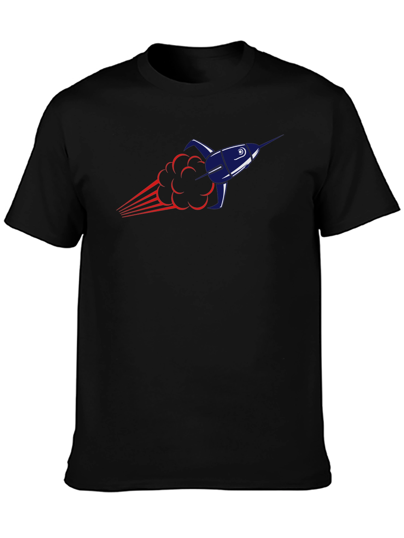 Rocket Launch Graphic Tee - Black Cotton Blend T-Shirt