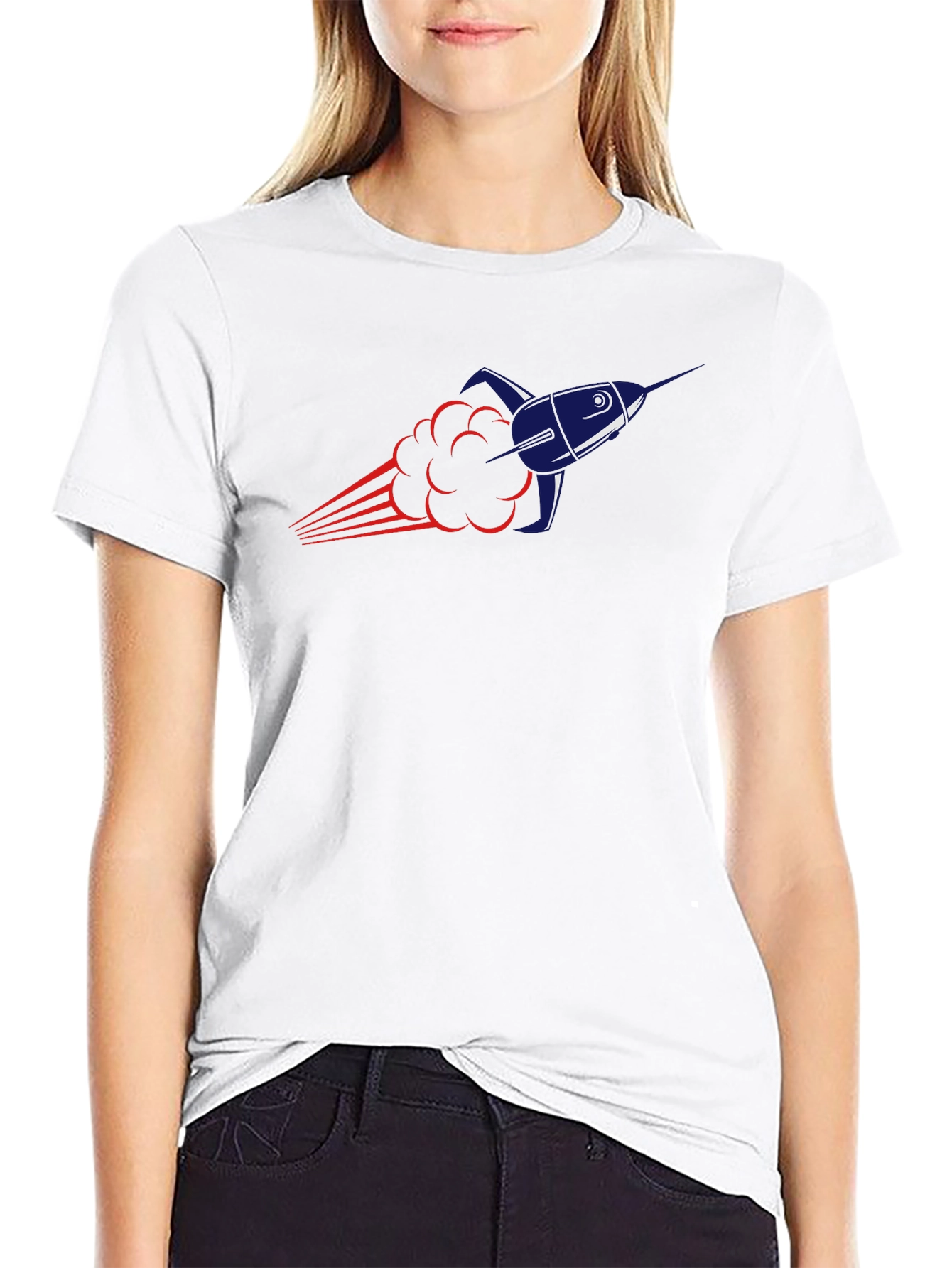 Rocket Launch Graphic Tee - Black Cotton Blend T-Shirt