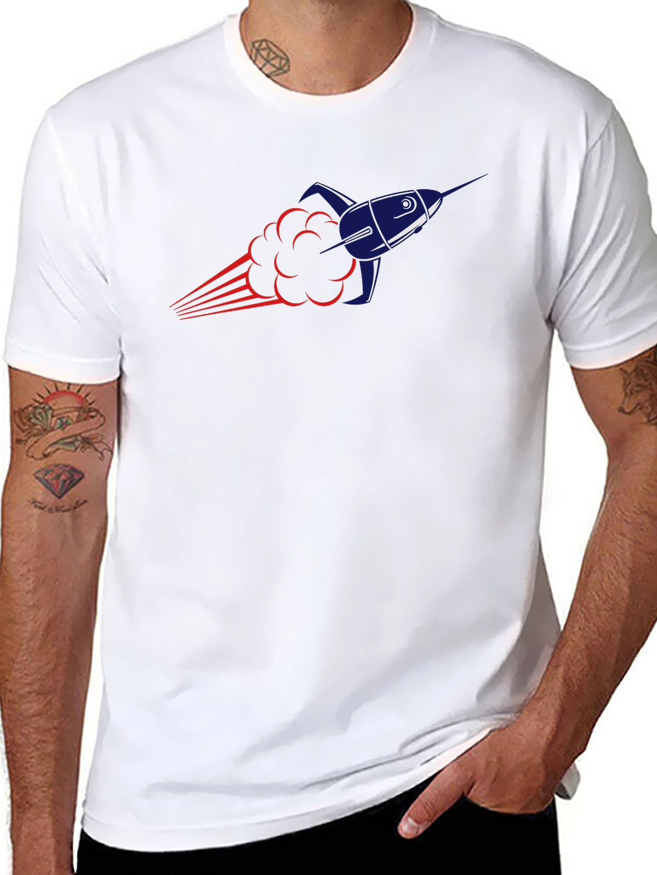 Rocket Launch Graphic Tee - Black Cotton Blend T-Shirt