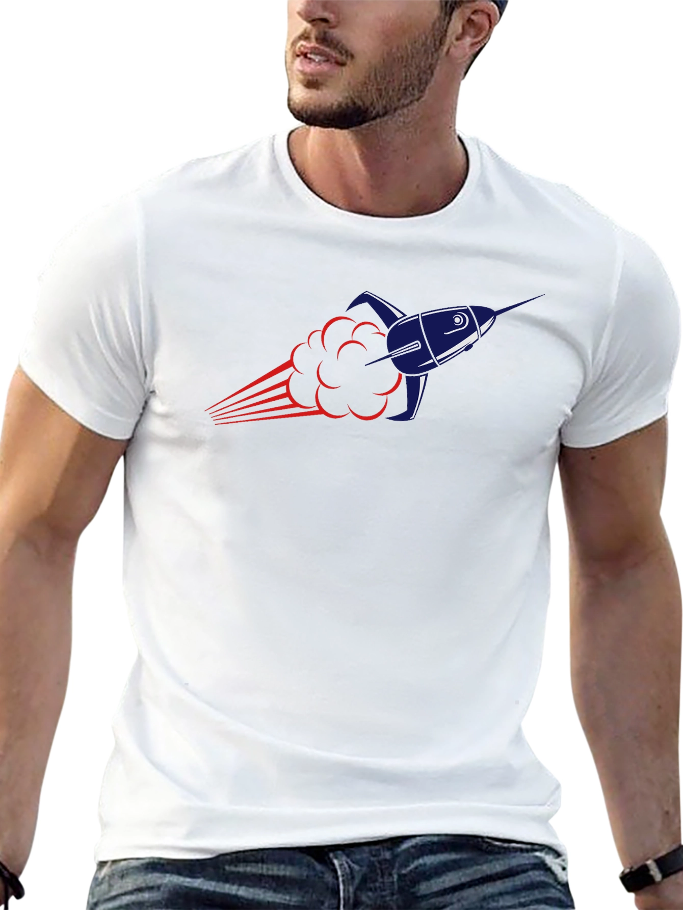 Rocket Launch Graphic Tee - Black Cotton Blend T-Shirt