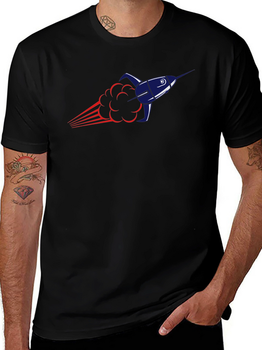Rocket Launch Graphic Tee - Black Cotton Blend T-Shirt