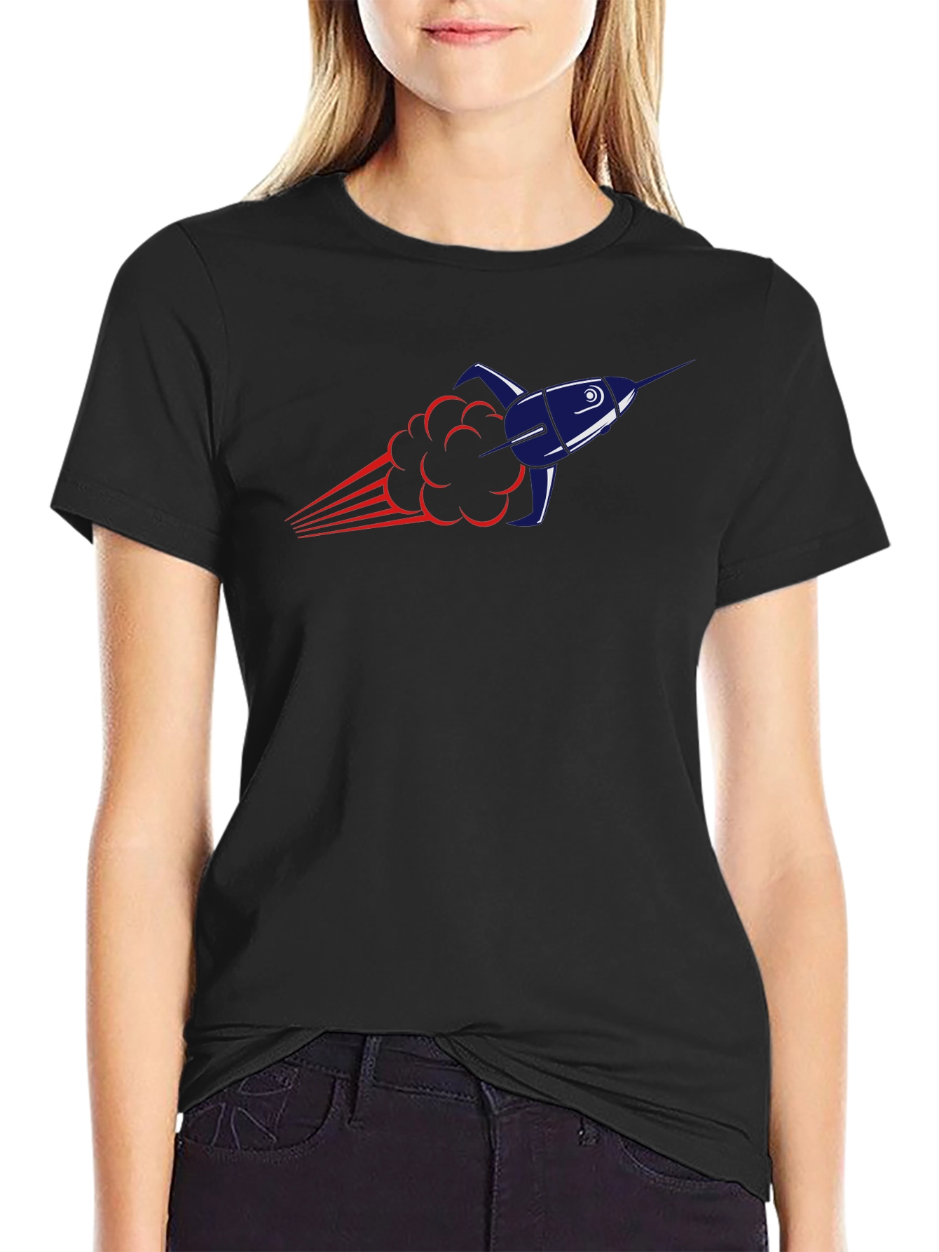 Rocket Launch Graphic Tee - Black Cotton Blend T-Shirt