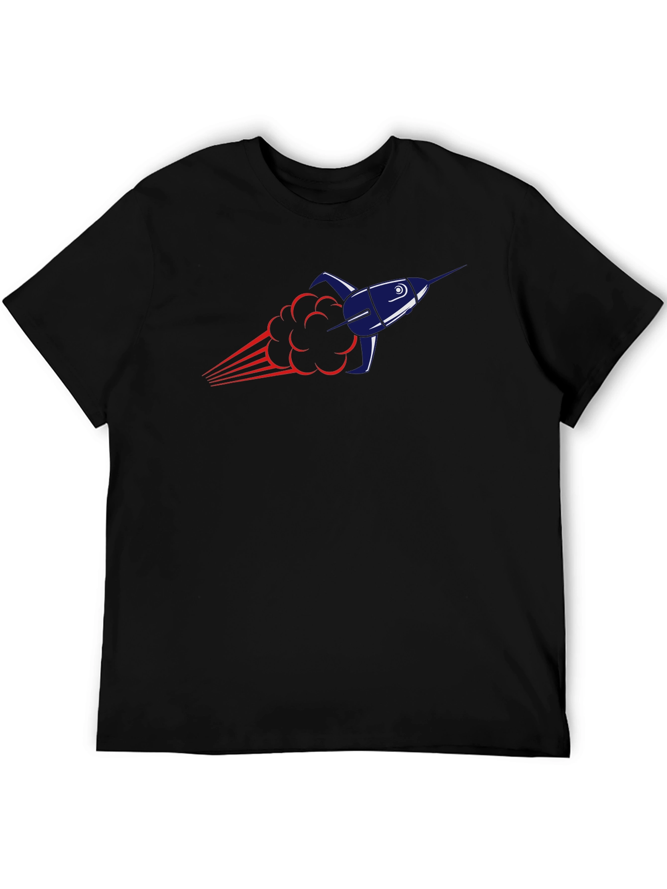 Rocket Launch Graphic Tee - Black Cotton Blend T-Shirt