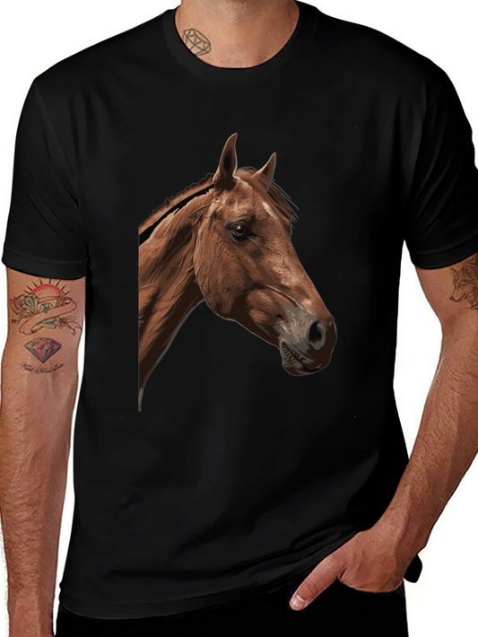 Horse Head Graphic Tee - Stylish Black Cotton Shirt