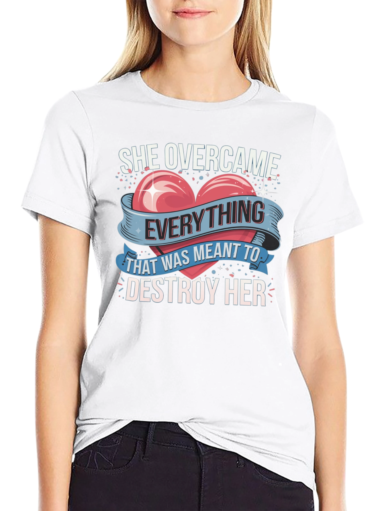 She Overcame Graphic Tee - Inspirational Heart Design
