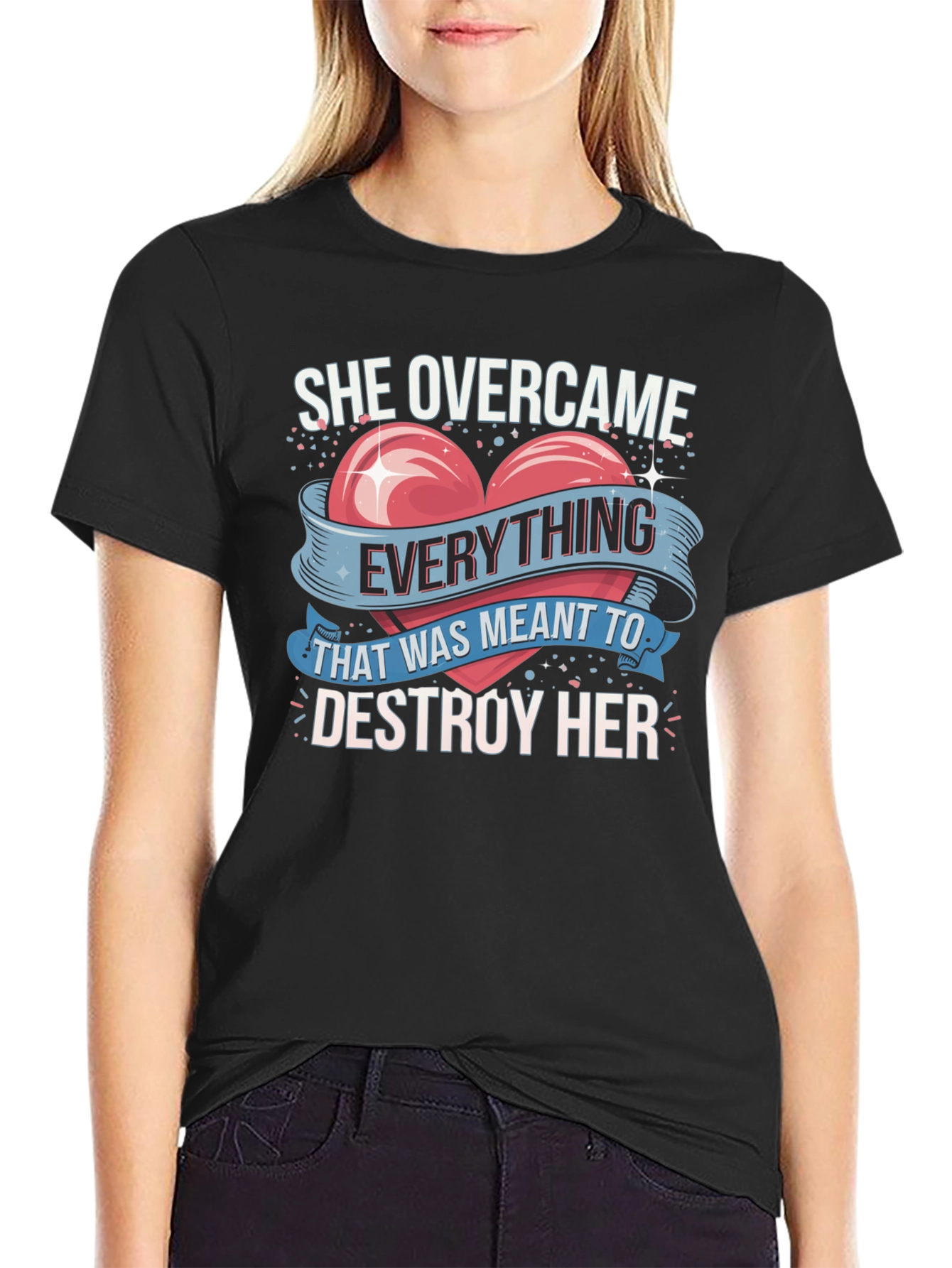 She Overcame Graphic Tee - Inspirational Heart Design