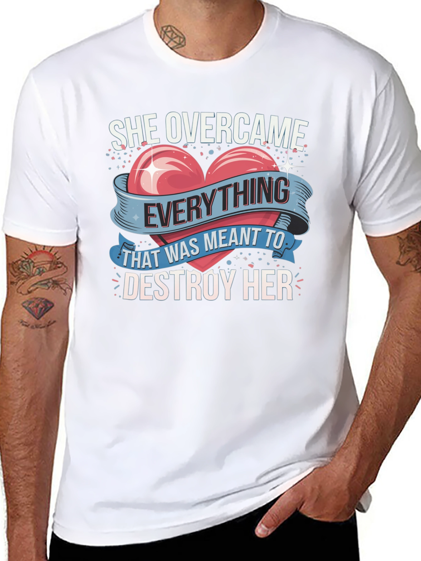 She Overcame Graphic Tee - Inspirational Heart Design