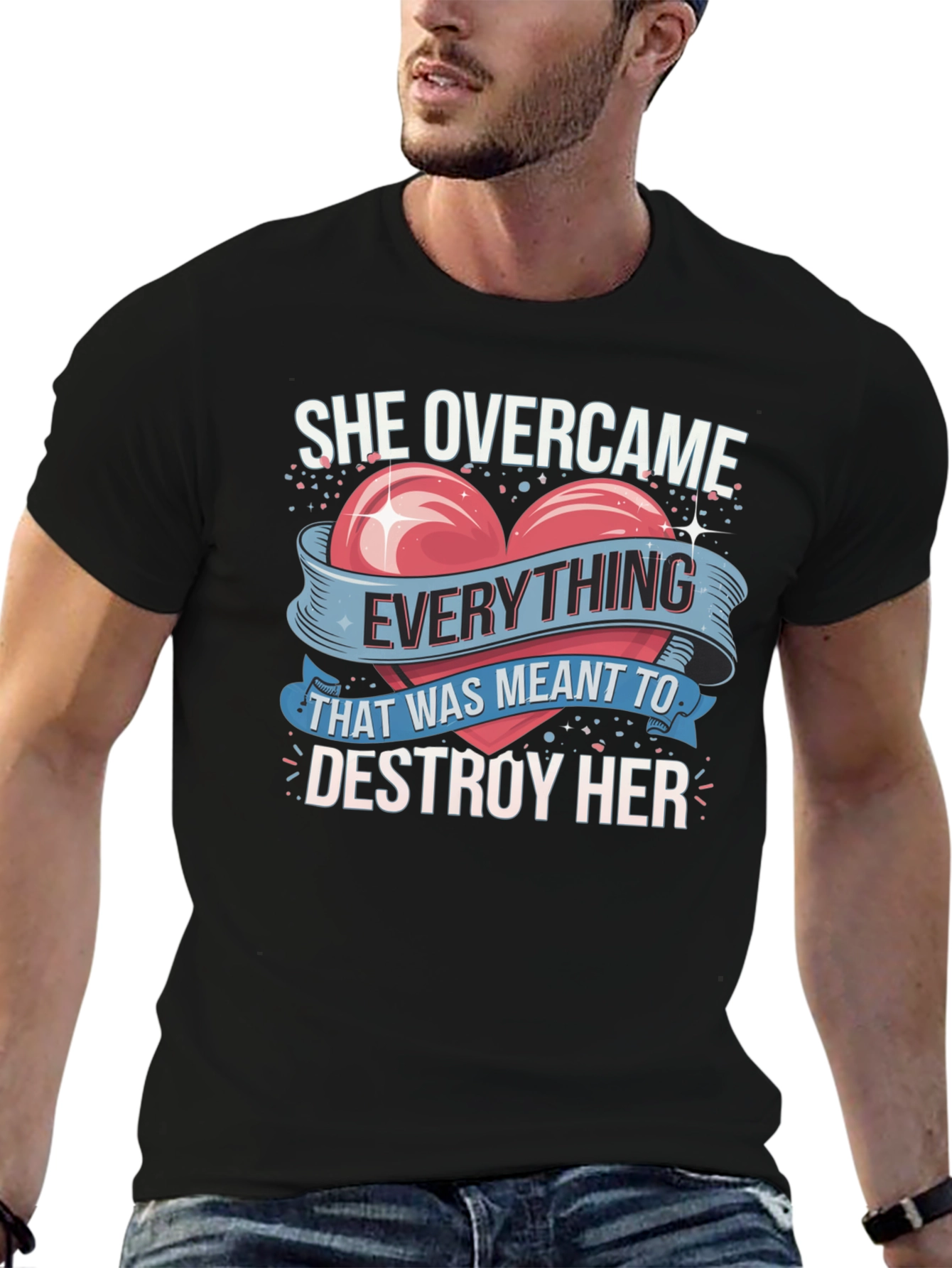 She Overcame Graphic Tee - Inspirational Heart Design